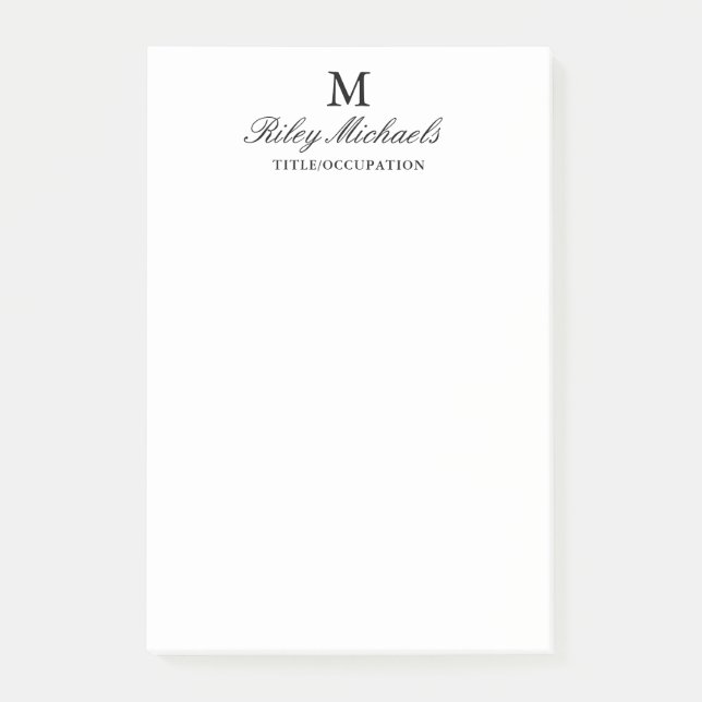 Simple Black Elegant Monogram Name Title Post-it Notes (Front)