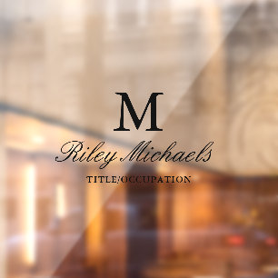 Simple Black Elegant Monogram Name Title Window Cling