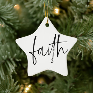 Simple Black Faith Bible Verse Calligraphy Text Ceramic Tree Decoration