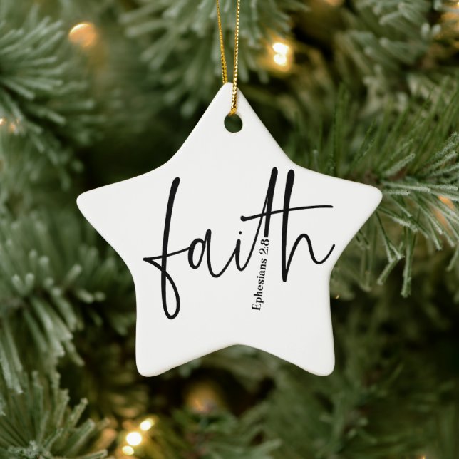 Simple Black Faith Bible Verse Calligraphy Text  Ceramic Tree Decoration (Tree)