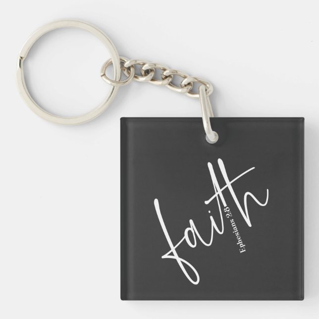 Simple Black Faith Bible Verse Calligraphy Text Key Ring (Front)