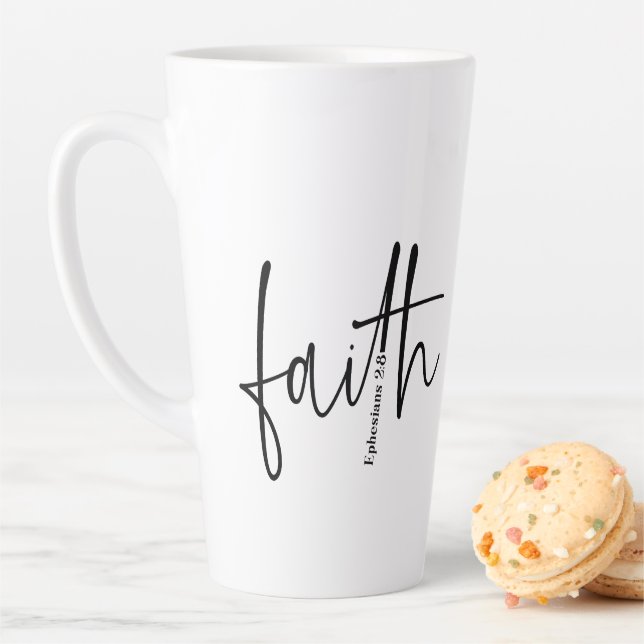 Simple Black Faith Bible Verse Calligraphy Text  Latte Mug (In Situ)