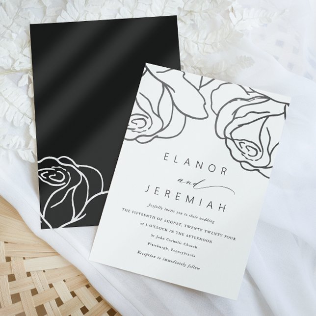 Simple Black Floral Calligraphy Wedding Invitation (Creator Uploaded)