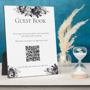 Simple Black Floral Digital Guest Book Sign Plaque