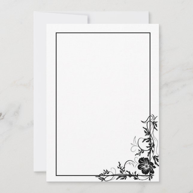 Simple Black floral frame Invitation (Front)