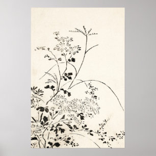 Simple Black Floral Sketch Vintage Art Poster