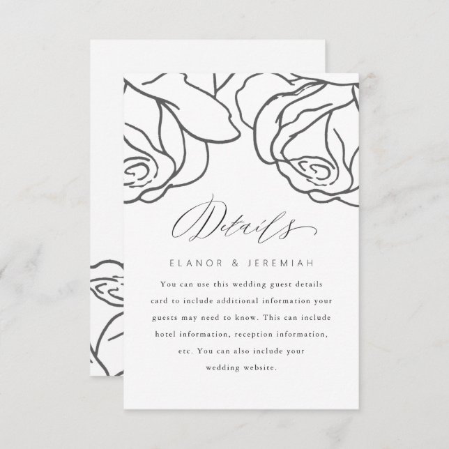 Simple Black Floral Wedding Guest Detail (Front/Back)