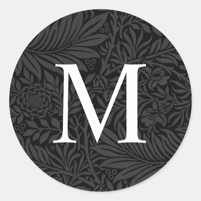 Simple Black Floral White Monogram Envelope Seal (Front)