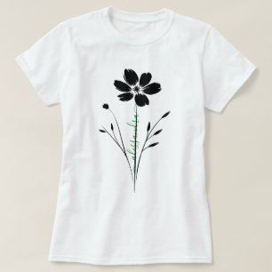 Simple Black Flower - Minimalistic Floral Design T-Shirt