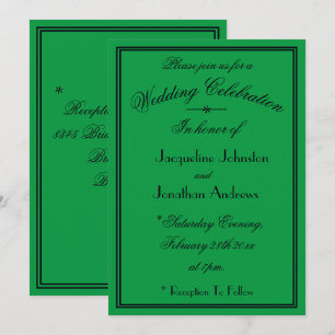 Simple Black Font Details Emerald Green Wedding Invitation