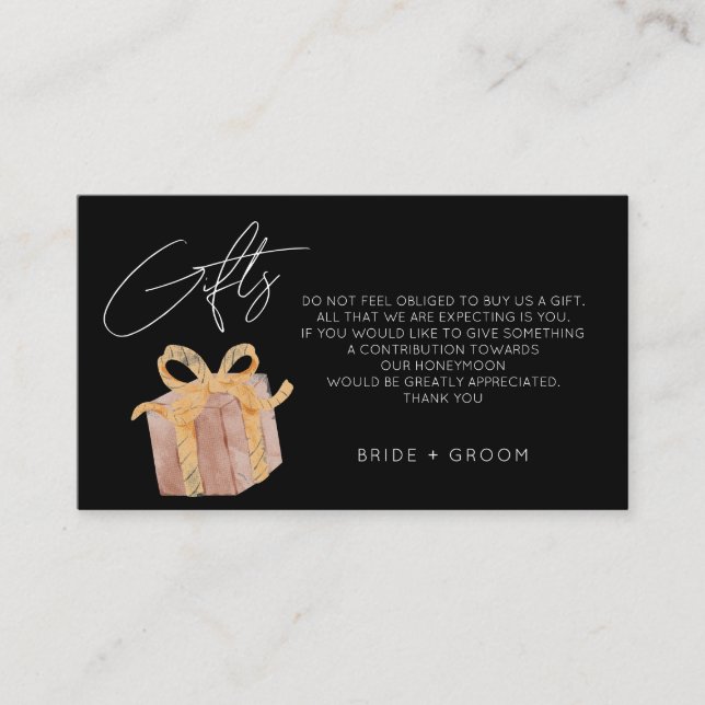 Simple black gift registry honeymoon fund wedding  enclosure card (Front)