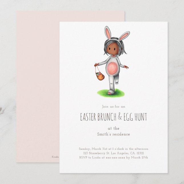 Simple Black Girl Easter Brunch Egg Hunt Invitation (Front/Back)