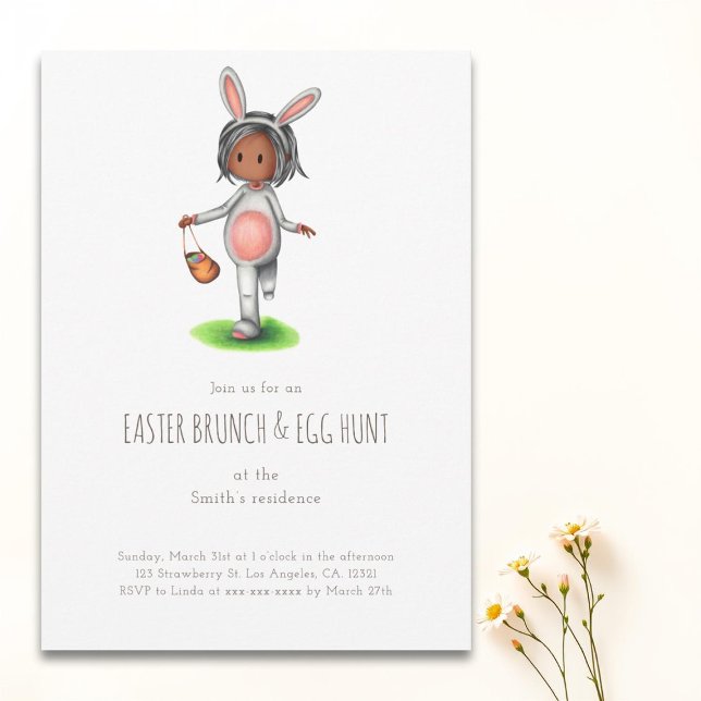 Simple Black Girl Easter Brunch Egg Hunt Invitation (Creator Uploaded)