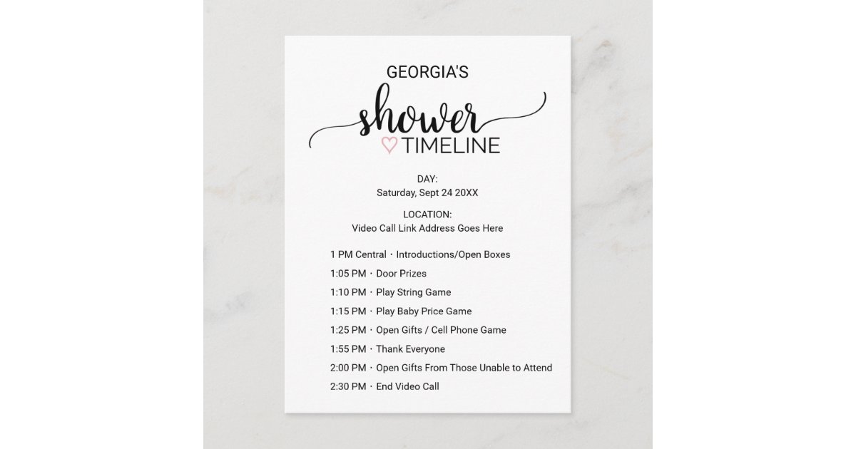 Simple Black Girls Baby Shower Order of Events Postcard Zazzle