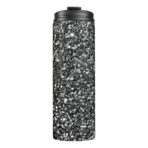 Simple Black Glitter And White Sparks Thermal Tumbler