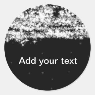 Simple black glitter sparkle stars add your text c classic round sticker