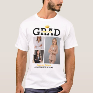 Simple Black Gold 3 Photo Graduation  T-Shirt