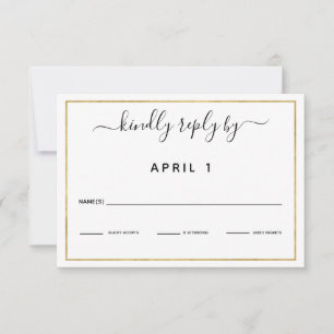 Simple Black Gold Border Wedding/Reception RSVP