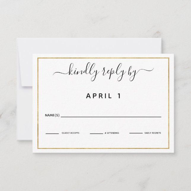 Simple Black Gold Border Wedding/Reception RSVP (Front)