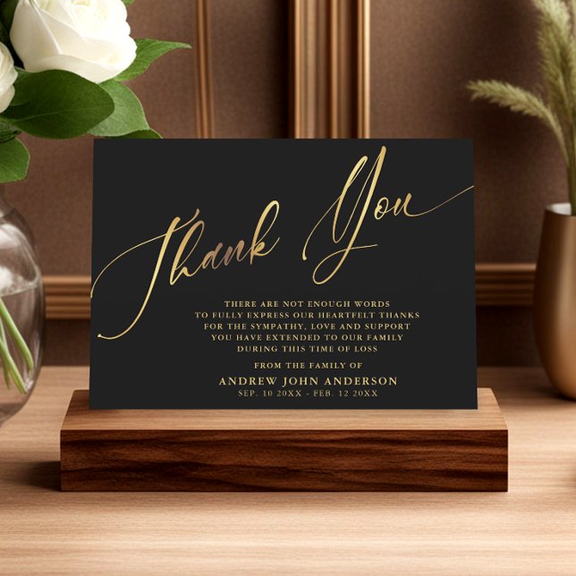 Simple Black & Gold Calligraphy Funeral Thank You Card (Creator Uploaded)