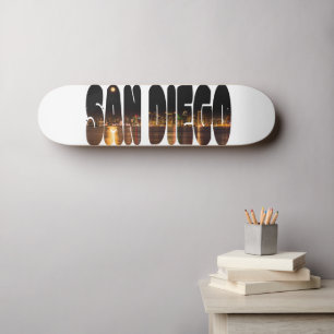 Simple Black Gold City Skyline Souvenir San Diego Skateboard