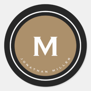 Simple Black Gold Classic Monogram Round Sticker