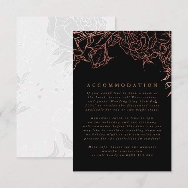 Simple Black Gold Copper Elegant Floral Wedding Enclosure Card (Front/Back)