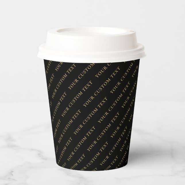 Simple Black & Gold Custom Text Your Name Pattern Paper Cups (Front)