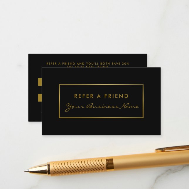 Simple Black & Gold Foil Effect Referral Card (Front/Back In Situ)