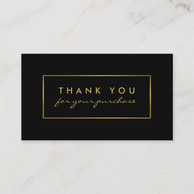 Simple Black & Gold Foil Effect Thank You Business Card (Front)