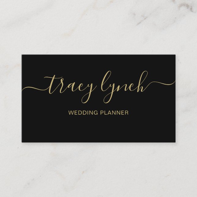 Simple Black gold  Handwritten Script Calligraphy Business Card (Front)