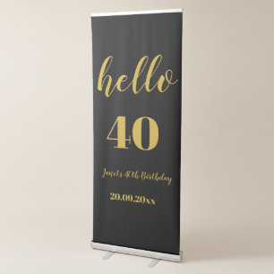 Simple Black & Gold Hello 40th 50th Birthday Party Retractable Banner
