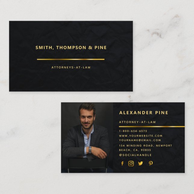 Simple Black Gold Line Professional Photo Business Business Card (Front/Back)