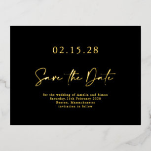 Simple Black Gold Luxe Foil Save the Date Postcard