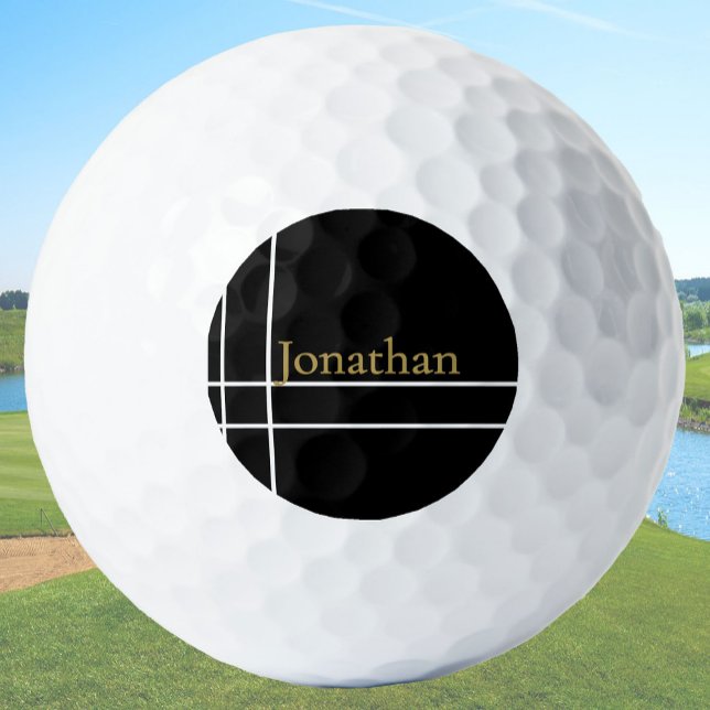 Simple black gold minimalist custom name  golf balls (Creator Uploaded)