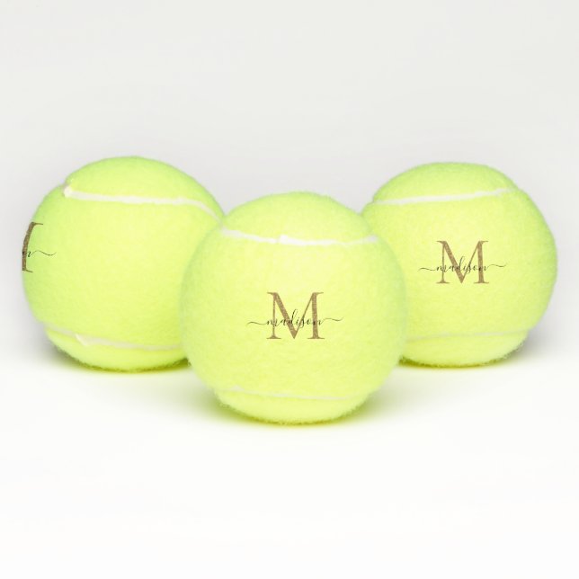 Simple Black Gold Monogram Elegant Feminine Script Tennis Balls (Multi)