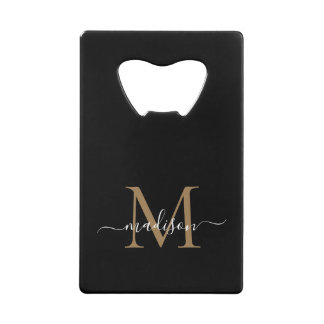 Simple Black Gold Monogram Elegant Script Name