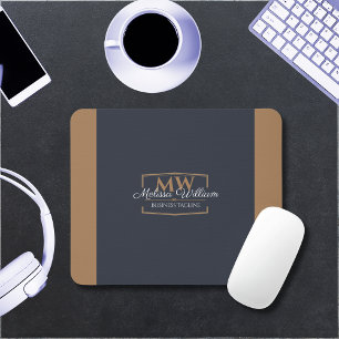Simple Black Gold Monogram Mouse Mat