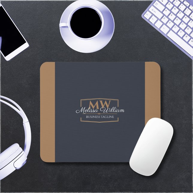 Simple Black Gold Monogram Mouse Mat (Creator Uploaded)