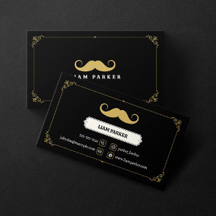 Simple Black & Gold Moustache Barber Shop Vintage Business Card