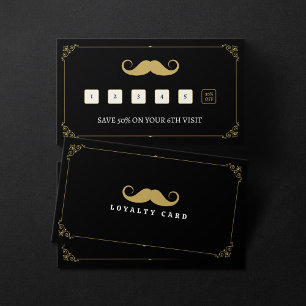 Simple Black & Gold Moustache Barber Shop Vintage Loyalty Card