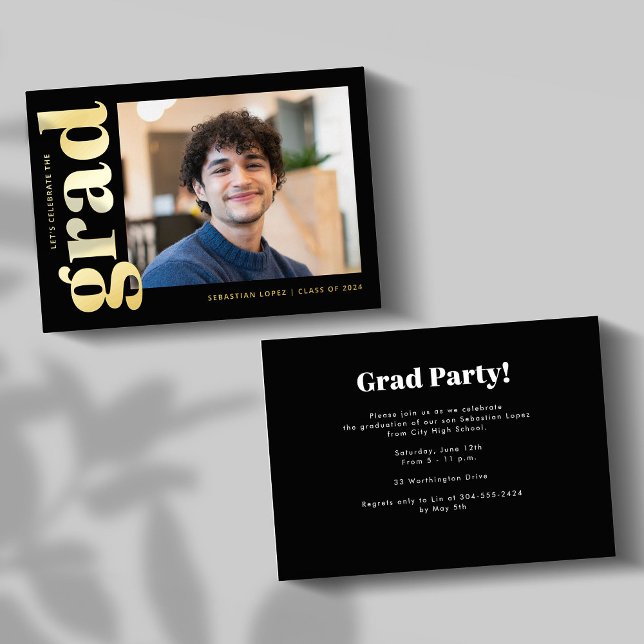 Simple Black Gold Photo Graduation Party (Creator Uploaded)