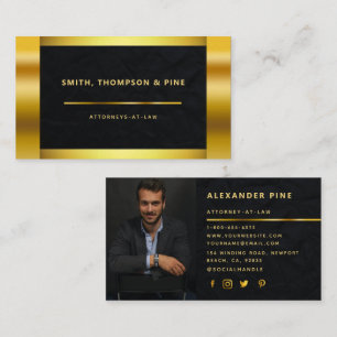 Simple Black Gold Professional Photo Law Business Business Card