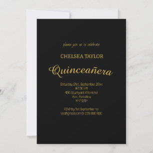 Simple Black & Gold Quinceañera 15th Party Invitation