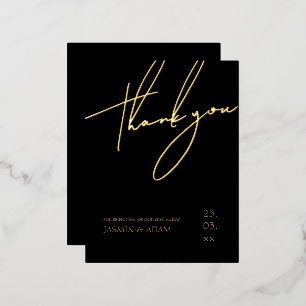 Simple Black Gold Script Wedding Thank You Gold Foil Invitation Postcard