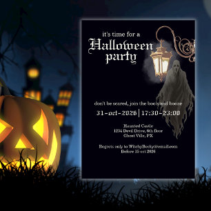 Simple Black Gold Spooky Lantern Halloween Party Invitation