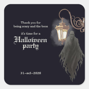 Simple Black Gold Spooky Lantern Halloween Party Square Sticker