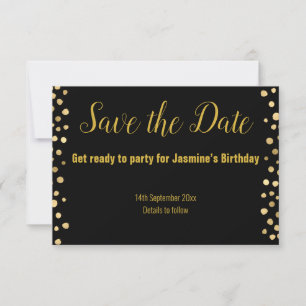 SIMPLE BLACK GOLD SPOT SAVE THE DATE RSVP CARD
