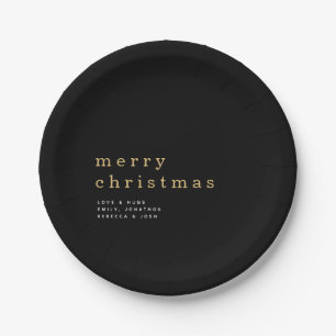 Simple Black Gold Typography Merry Christmas Paper Plate