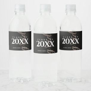 Simple Black Gold White Graduation Custom  Water Bottle Label
